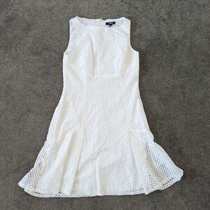 Chaps Women's Eyelet Lace Dress, Size 6, White Cotton Summer Fit and Flare